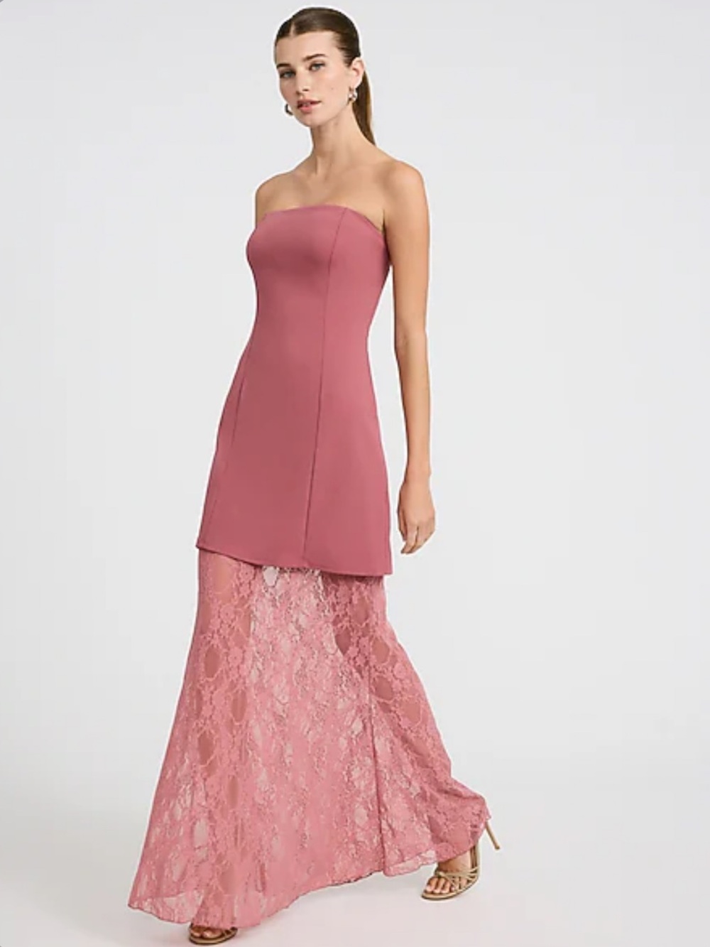 Express Strapless Dusty Rose Pink Lace Column Gown